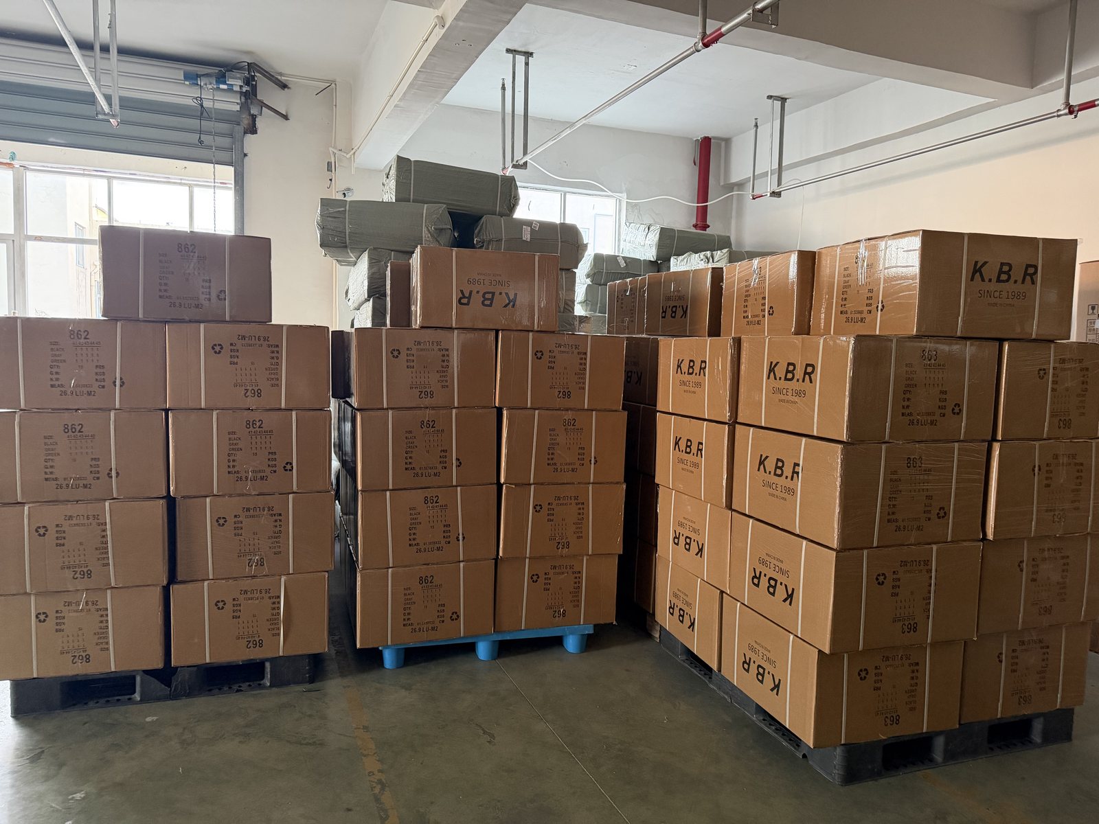 Finished cartons stacked in the warehouse