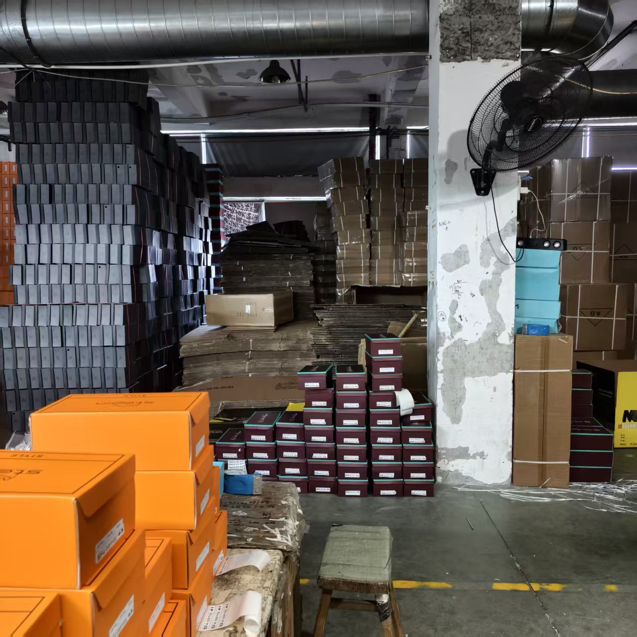 Shoe boxes prepared for shipment