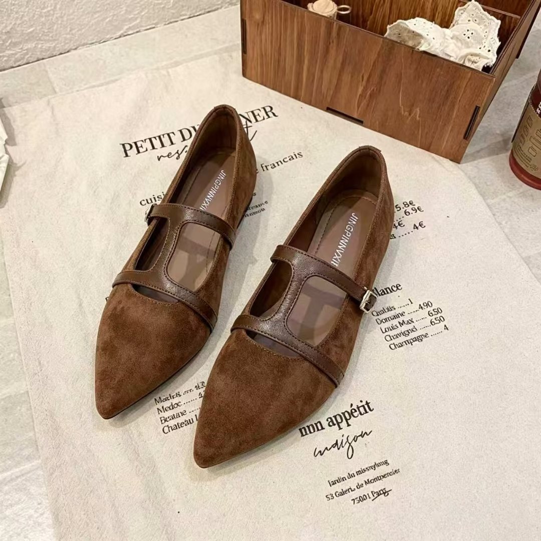 Brown suede pointed flats from the Lucy Footwear women's range